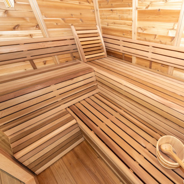 Pure Cube + Porch Outdoor Sauna Knotty Red Cedar 262 x 253